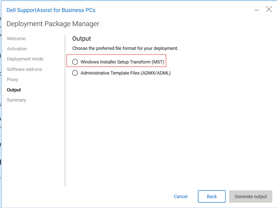 Output - Select File Format
