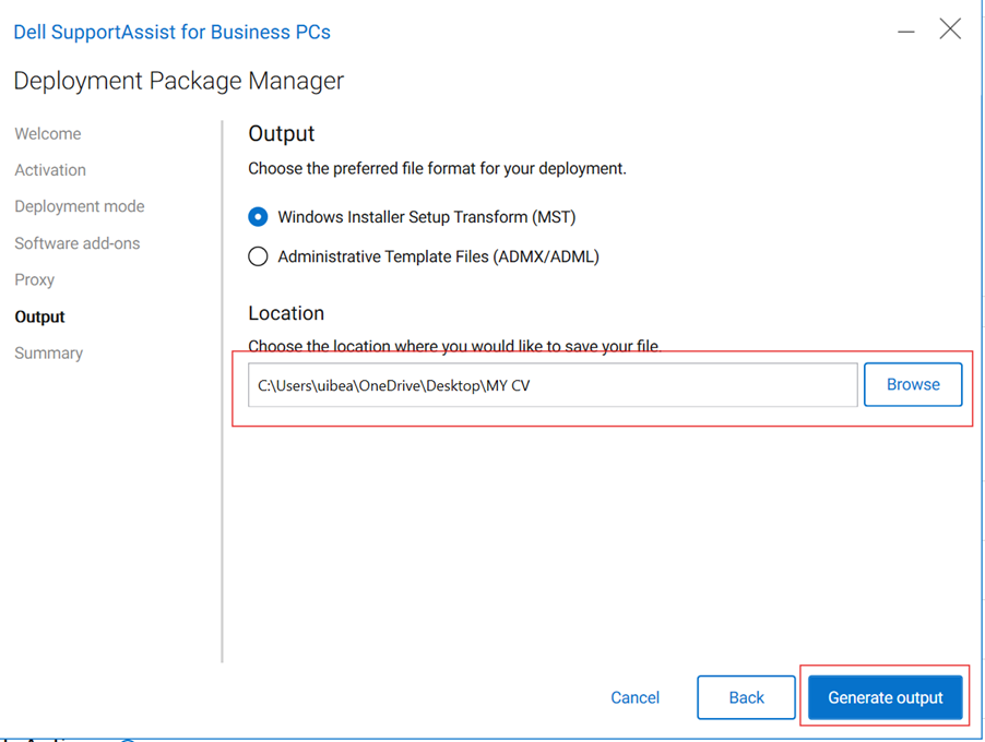 Output - Select Save Location