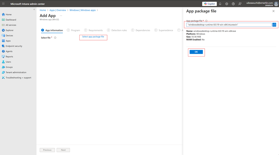 Upload .NET 8.0 to Intune
