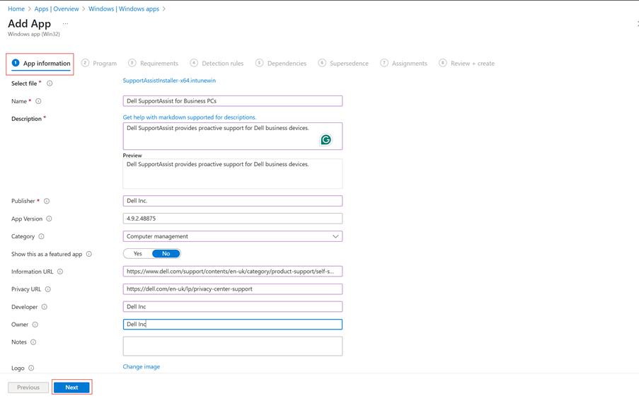 Configure App Information